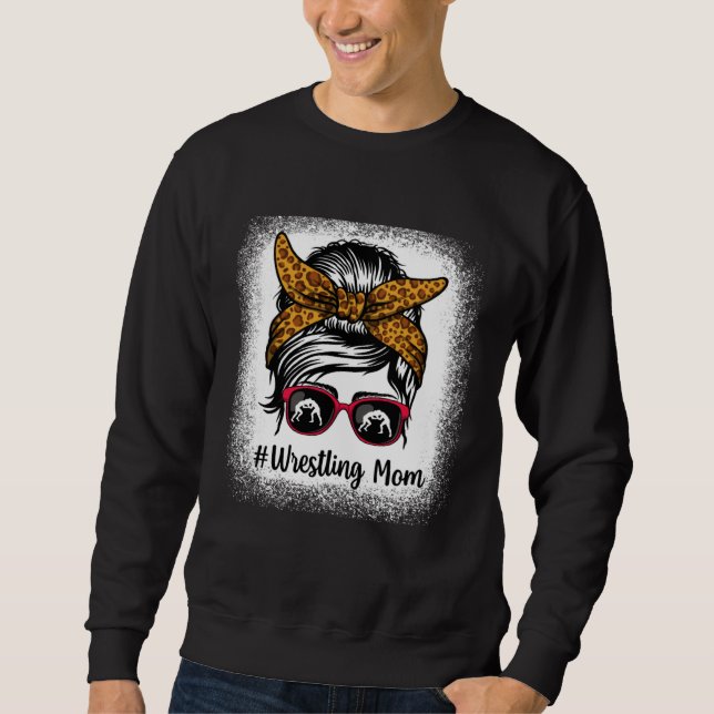 Bleached Life Wrestling Mom Leopard Messy bun Glas Sweatshirt (Vorderseite)