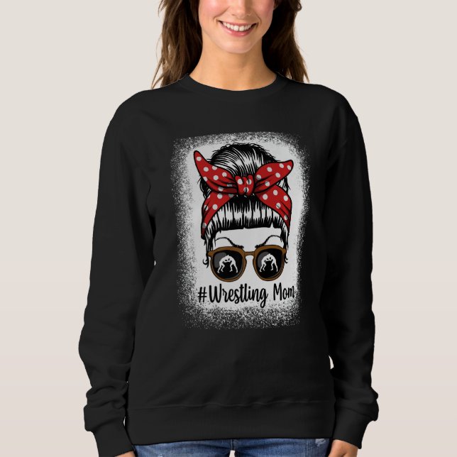 Bleached Life Wrestling Mom Leopard Messy bun Glas Sweatshirt (Vorderseite)