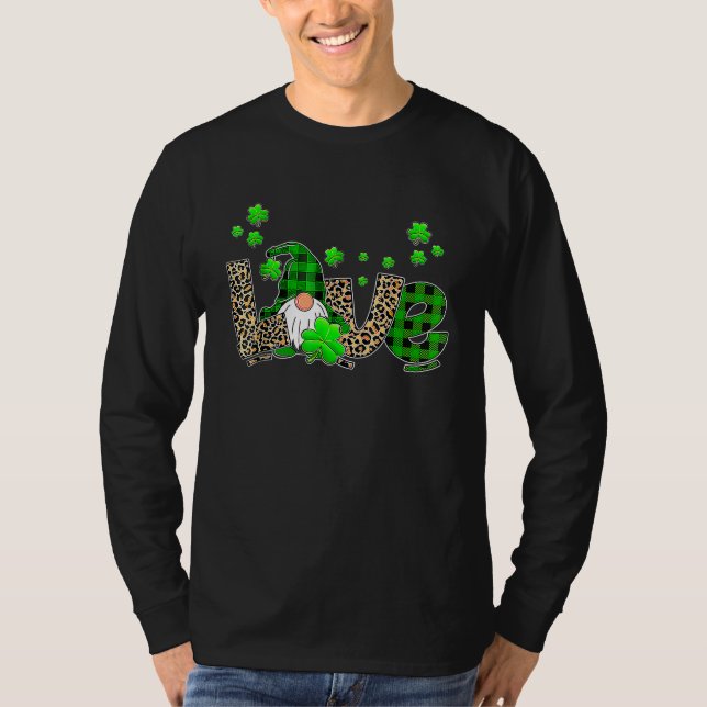 Bleached LOVE St Patricks Day Gnomes Shamrock For  T-Shirt (Vorderseite)