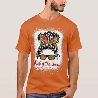Bleached Merry Christmas Mom Messy Bun Leopard Chr T-Shirt