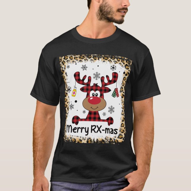 Bleached Merry RX-Mas Reindeer Christmas Pharmacy T-Shirt (Vorderseite)