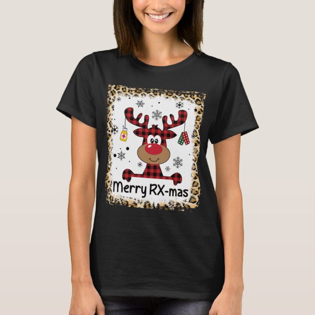 Bleached Merry RX-Mas Reindeer Christmas Pharmacy T-Shirt (Vorderseite)