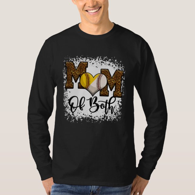 Bleached Mom Of Both Leopard Baseball Softball T-Shirt (Vorderseite)