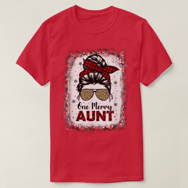 Bleached One Merry Aunt Leopard Buffalo Plaid Chri T-Shirt (Design vorne)