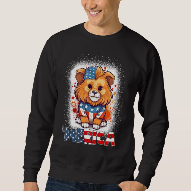 Bleached Patriotic Lion 4th of July Fireworks Meri Sweatshirt (Vorderseite)