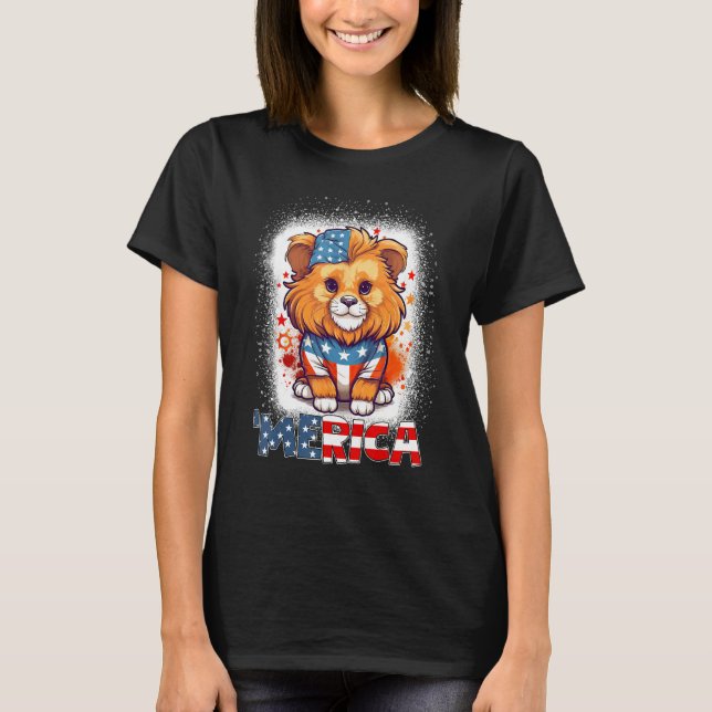 Bleached Patriotic Lion 4th of July Fireworks Meri T-Shirt (Vorderseite)