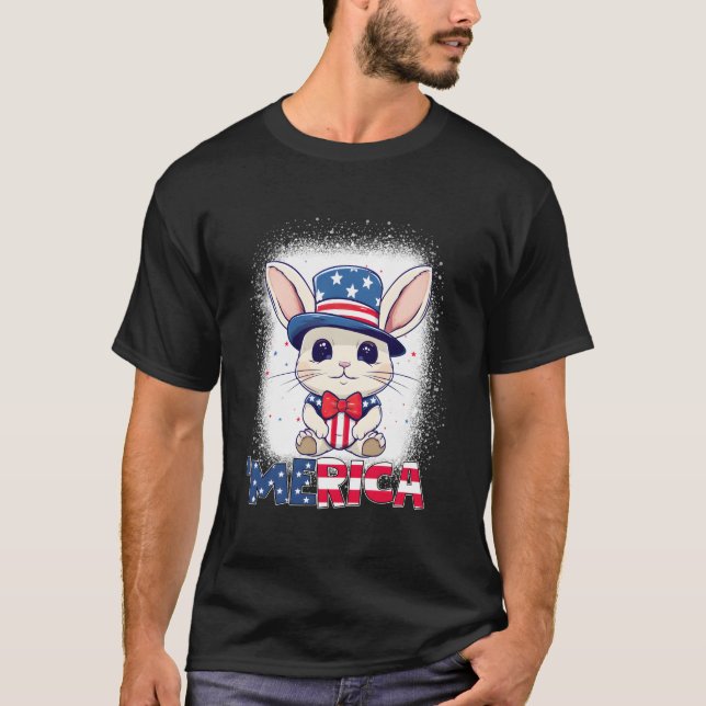 Bleached Patriotic Rabbit 4Th Of July Fireworks Me T-Shirt (Vorderseite)