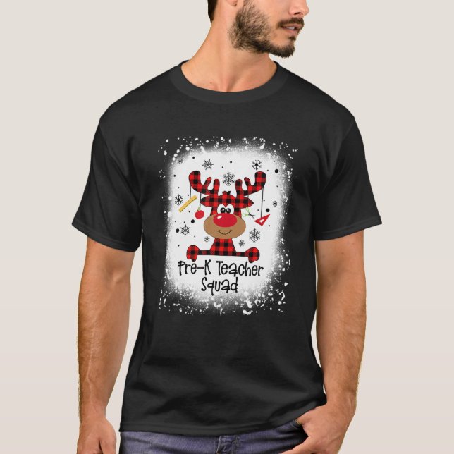 Bleached Pre-K Teacher Squad Reindeer Funny Christ T-Shirt (Vorderseite)