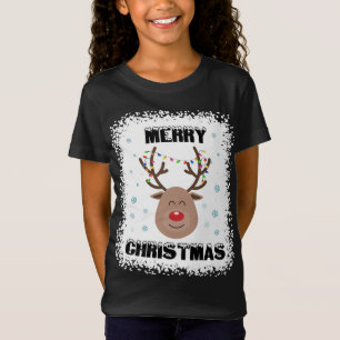 Bleached Rudolph Red Nose Reindeer Face Merry Chri T-Shirt