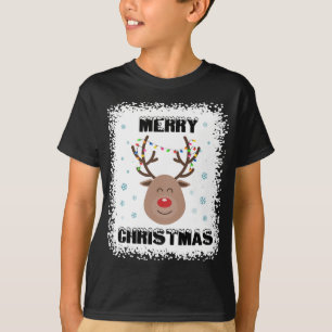 Bleached Rudolph Red Nose Reindeer Face Merry Chri T-Shirt