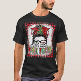 Bleached Santa's Favorite Nail Tech Messy Bun Chri T-Shirt