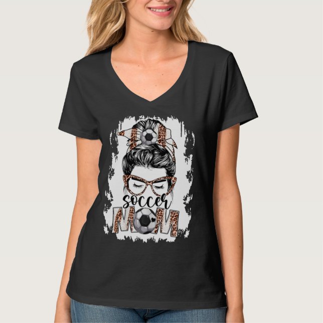 Bleached Soccer Mom Game Day Messy Bun Leopard Pri T-Shirt (Vorderseite)