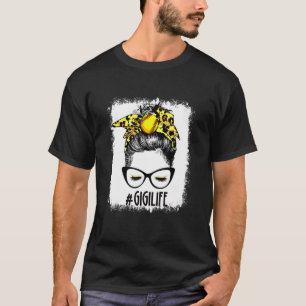 Bleached Softball Gigi Messy Bun Game Day Mothers T-Shirt