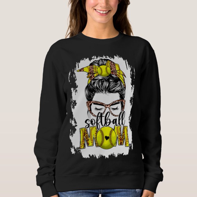 Bleached Softball Mom Game Day Messy Bun Leopard P Sweatshirt (Vorderseite)