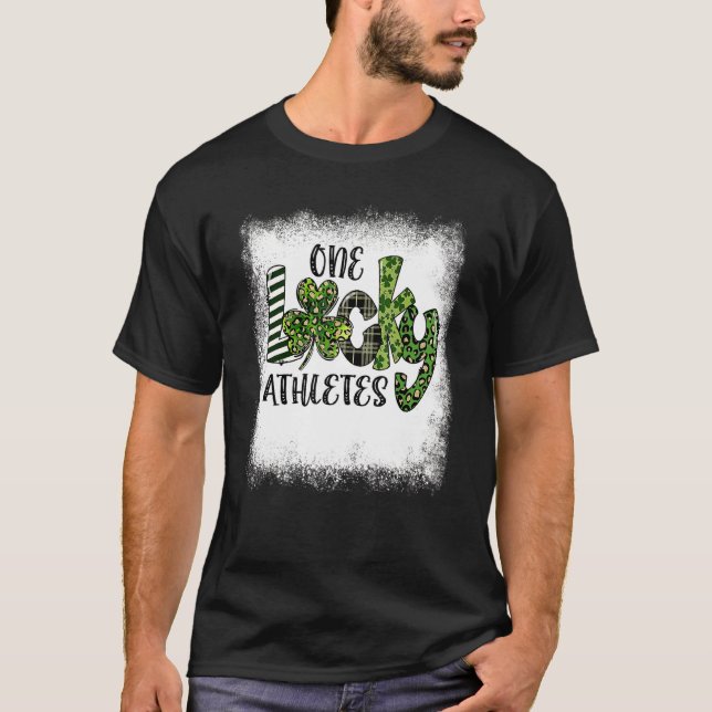 Bleached St Patricks Day Leopard One Lucky Athlete T-Shirt (Vorderseite)