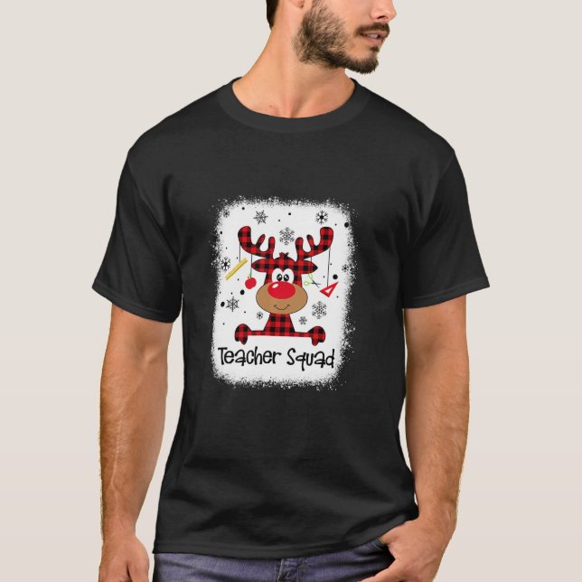 Bleached Teacher Squad Reindeer Red Plaid Christma T-Shirt (Vorderseite)