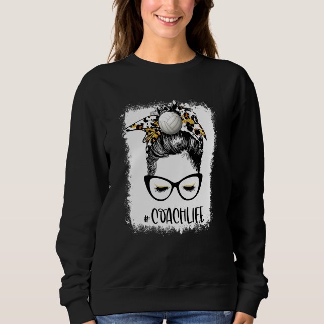 Bleached Volleyball Coach Life Leopard Messy Bun V Sweatshirt (Vorderseite)