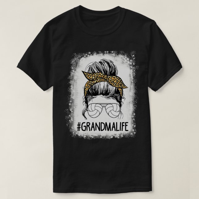 Bleached Volleyball Grandma Life Messy Bun Leopard T-Shirt (Design vorne)