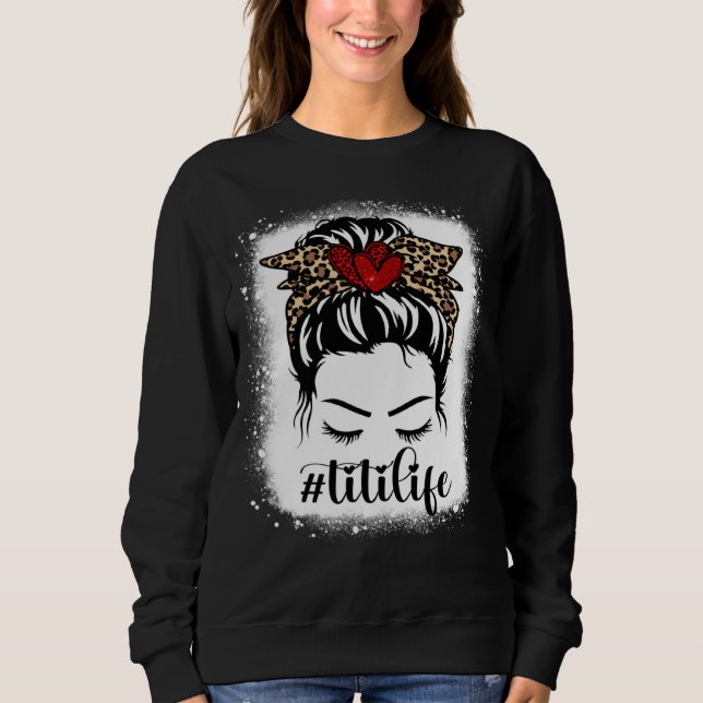 Bleaches Titi Life Messy Bun Leopard Print Women M Sweatshirt (Vorderseite)