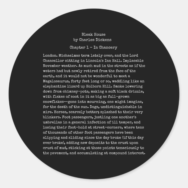 Bleak House Charles Dickens Book Text Reader Runder Aufkleber (Vorderseite)