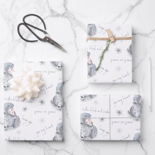 Bleak Mitte Winter Bear Snow Princess Muster Wrapp Geschenkpapier Set (Vorderseite)