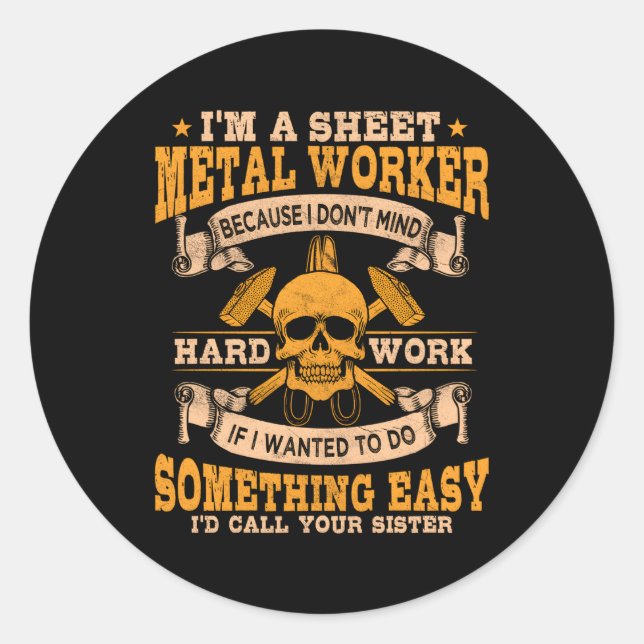 Blecharbeiter auf der Rückseite Runder Aufkleber (Vorderseite)