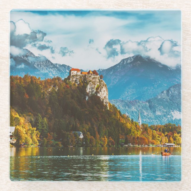 Bled Castle: Slowenischer Cliff-Blick. Glasuntersetzer (Vorderseite)