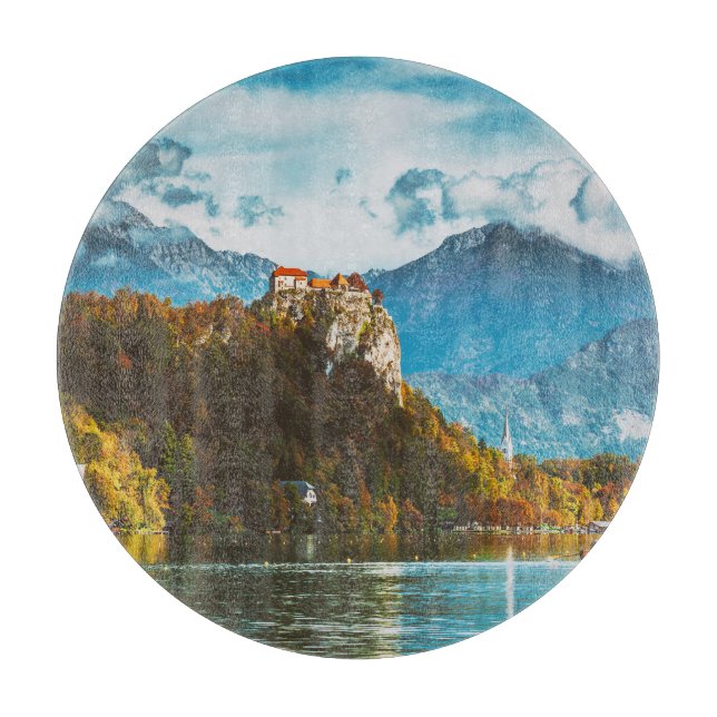 Bled Castle: Slowenischer Cliff-Blick. Schneidebrett (Vorderseite)