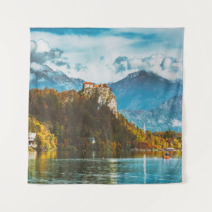 Bled Castle: Slowenischer Cliff-Blick. Wandteppich