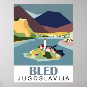 Bled lake, Yugoslavia, Slovenia, vintage travel Poster