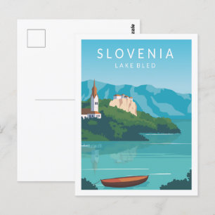 Bled Slovenien - Reise-Ort Illustration Postkarte
