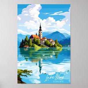 Bled Slovenien Vintage Illustration Poster