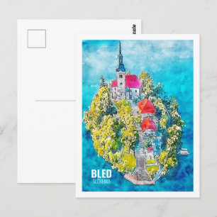Bled Slowenien Berühmte Reise Wasserfarben Skizze Postkarte