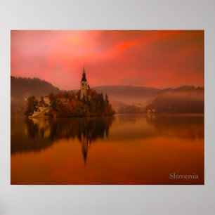 Bled Sunset Lake   Natürliche Schönheit Sloweniens Poster