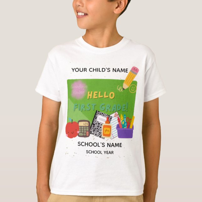 BLEEGRAPICS: Hallo, erste Klasse! T-Shirt (Vorderseite)