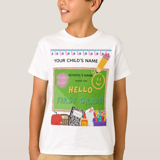 BLEEGRAPICS: Hallo Erste Klasse! T-Shirt (Vorderseite)