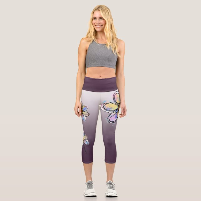 Blei mit Liebe abstrakte Färbung bei lila Farbüber Capri Leggings (Vorderseite)