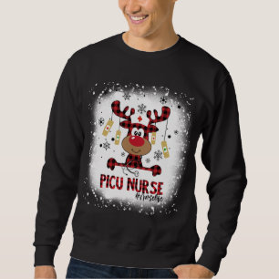 Bleiached PICU Nurse Reindeer Christmas Pajama Xma Sweatshirt