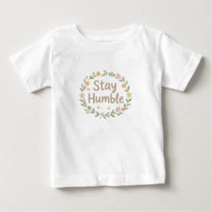 Bleib bescheiden erdige Töne Text auf Weiß Baby T-shirt