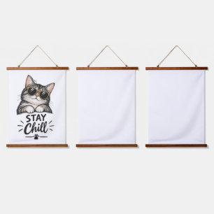 Bleib Chill Katze Sonnenbrille – Coole Katzenliebh Wandteppich Mit Holzrahmen