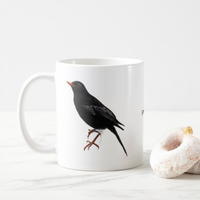Bleib Chirp Minimalistisch Schwarzer Vogel Kaffeeb Kaffeetasse (Mit Donut)