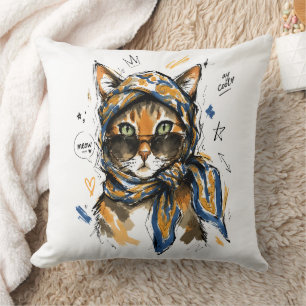Bleib cool, Katze mit Sonnenbrille & Paisley-Schal Kissen