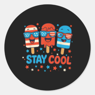 Bleib Cool Popsicle-Shirt Jungen Männer 4. Juli Am Runder Aufkleber