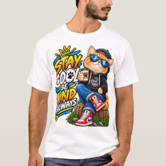 Bleib cool, sei nett, immer – Coole Katze, gute Vi T-Shirt