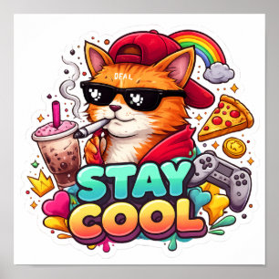 Bleib Cool Vibes – Chill Cat Streetwear Poster