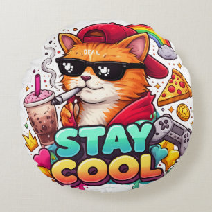 Bleib Cool Vibes – Chill Cat Streetwear Rundes Kissen