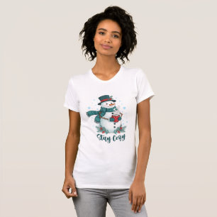 Bleib Cozy Winter Schneemann Mit Heißer Schokolade T-Shirt
