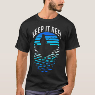 Bleib dran beim Angeln Retro-Sonnenuntergang Lusti T-Shirt