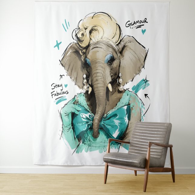 Bleib fantastisch Glamour-Elefant mit Perlen Wandteppich (Beispiel)