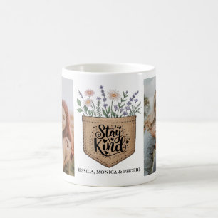 "Bleib freundlich" Blumen-Foto-Tasse mit Tasche Kaffeetasse